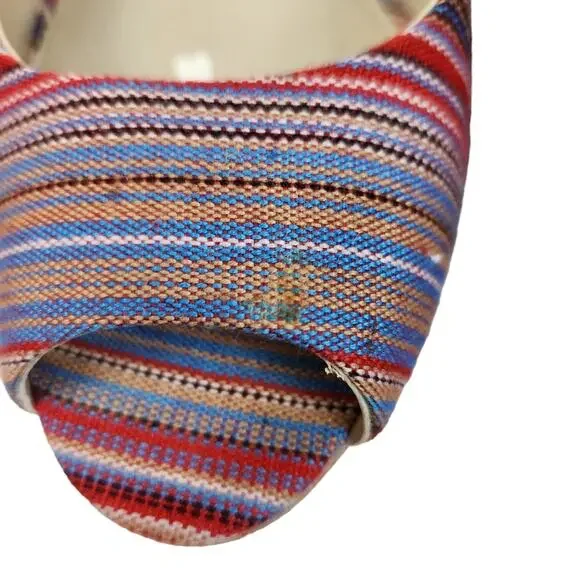 Sam & Libby Pumps Sz 9 Peeptoe Striped Colorful Pump Heels - Picture 8 of 12